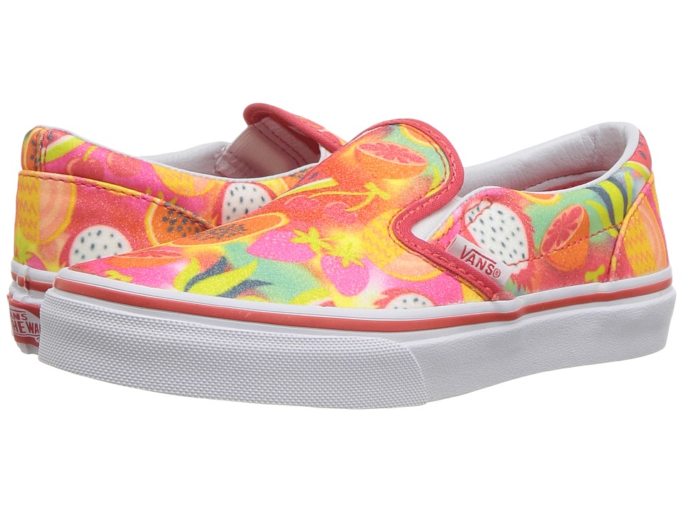 Vans Kids Classic Slip-On (Little Kid/Big Kid) ((Glitter Fruits) Multi/True White) Girls Shoes