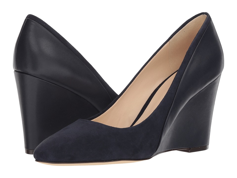 Nine West Daday Dress Wedge (French Navy/French Navy Isa Kid Suede/Dress Calf PU) Wedges