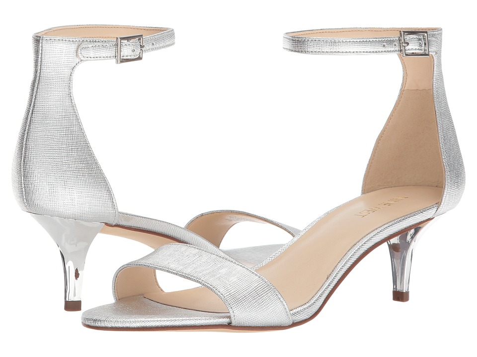 Nine West Leisa Heel Sandal (Silver Etched Metallic PU) Women's Shoes