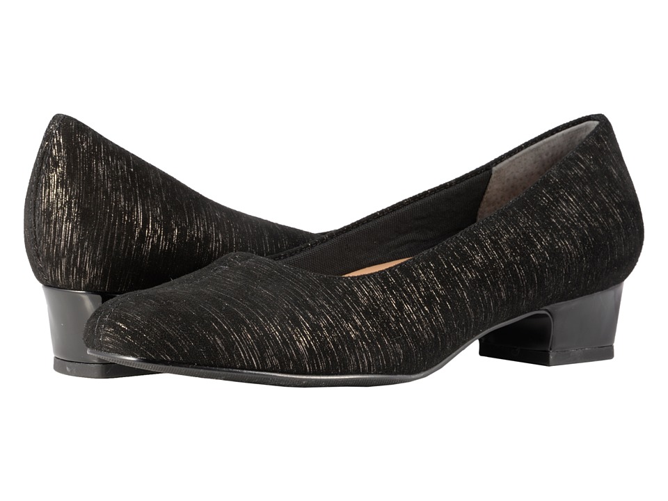 Trotters Doris (Black Printed Metallic Leather) Women's Dress Flat Shoes