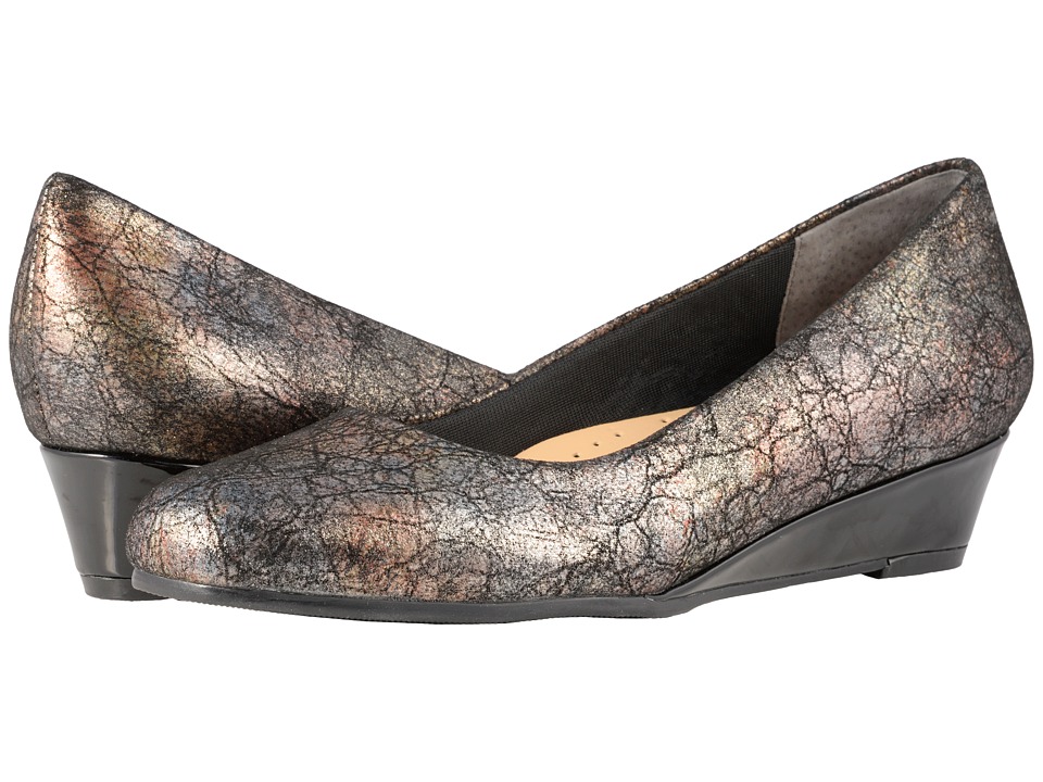 Trotters Lauren (Black Metallic Washed Leather) Women's Slip-on Dress Shoes