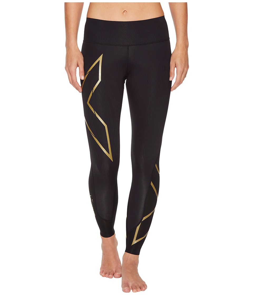 2XU - MCS Mid-Rise Bonded Compression Tights (Black/Gold) Womens Workout