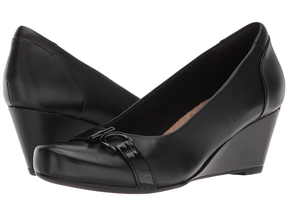Clarks Flores Poppy (Black Leather) Wedges