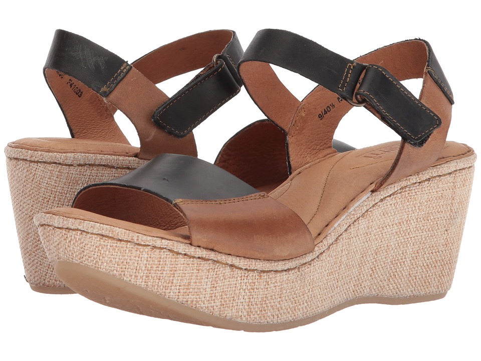 Born Nectar (Black/Natural Full Grain Leather Combo) Wedges