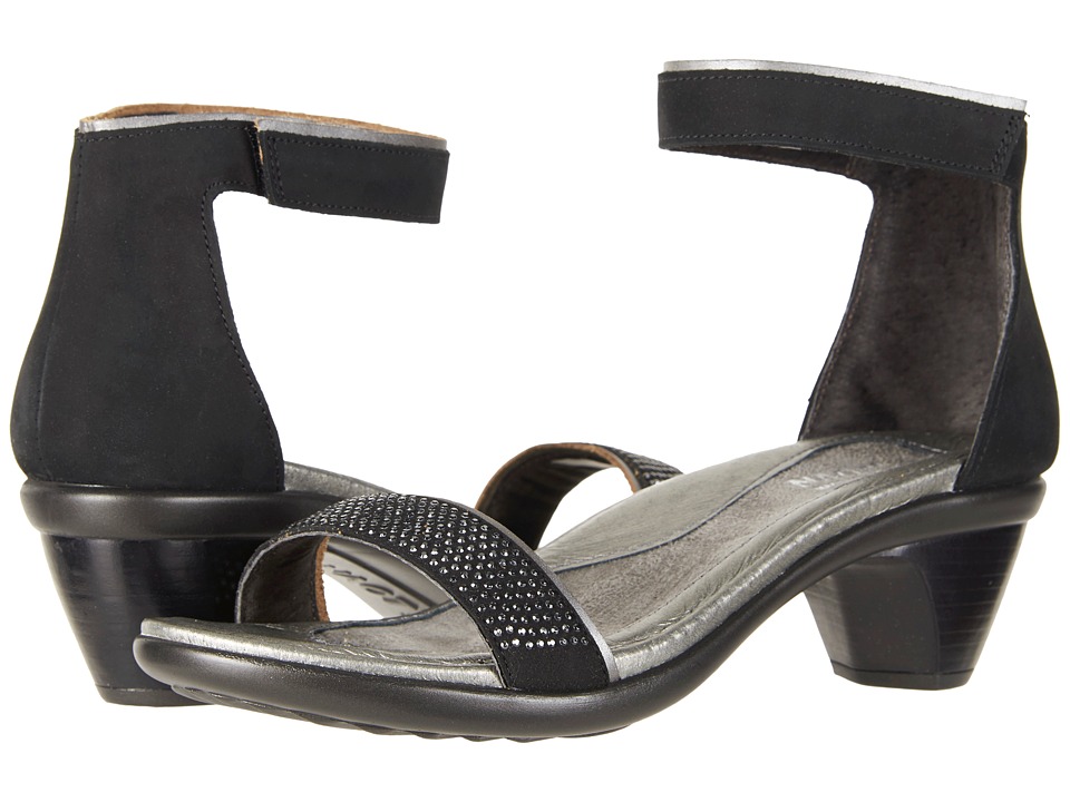 Naot Progress (Black Velvet Nubuck/Mirror Leather/Metal Rivets) Women's Shoes
