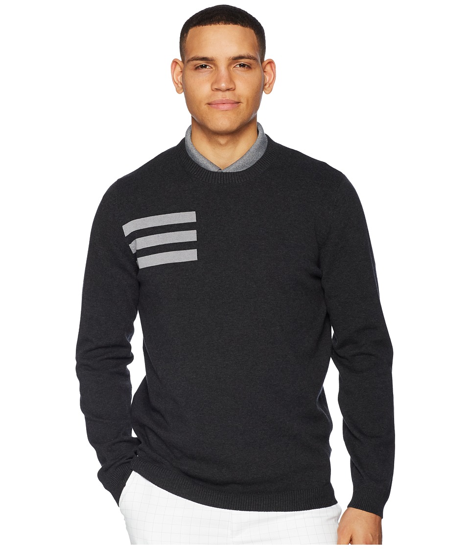 adidas Golf 3-Stripes Crew Neck Sweater (Black Melange) Men