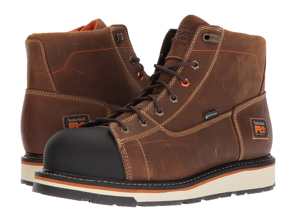 Timberland PRO - Gridworks 6 Soft Toe Waterproof (Brown Full-Grain Leather) Mens Work Lace-up Boots