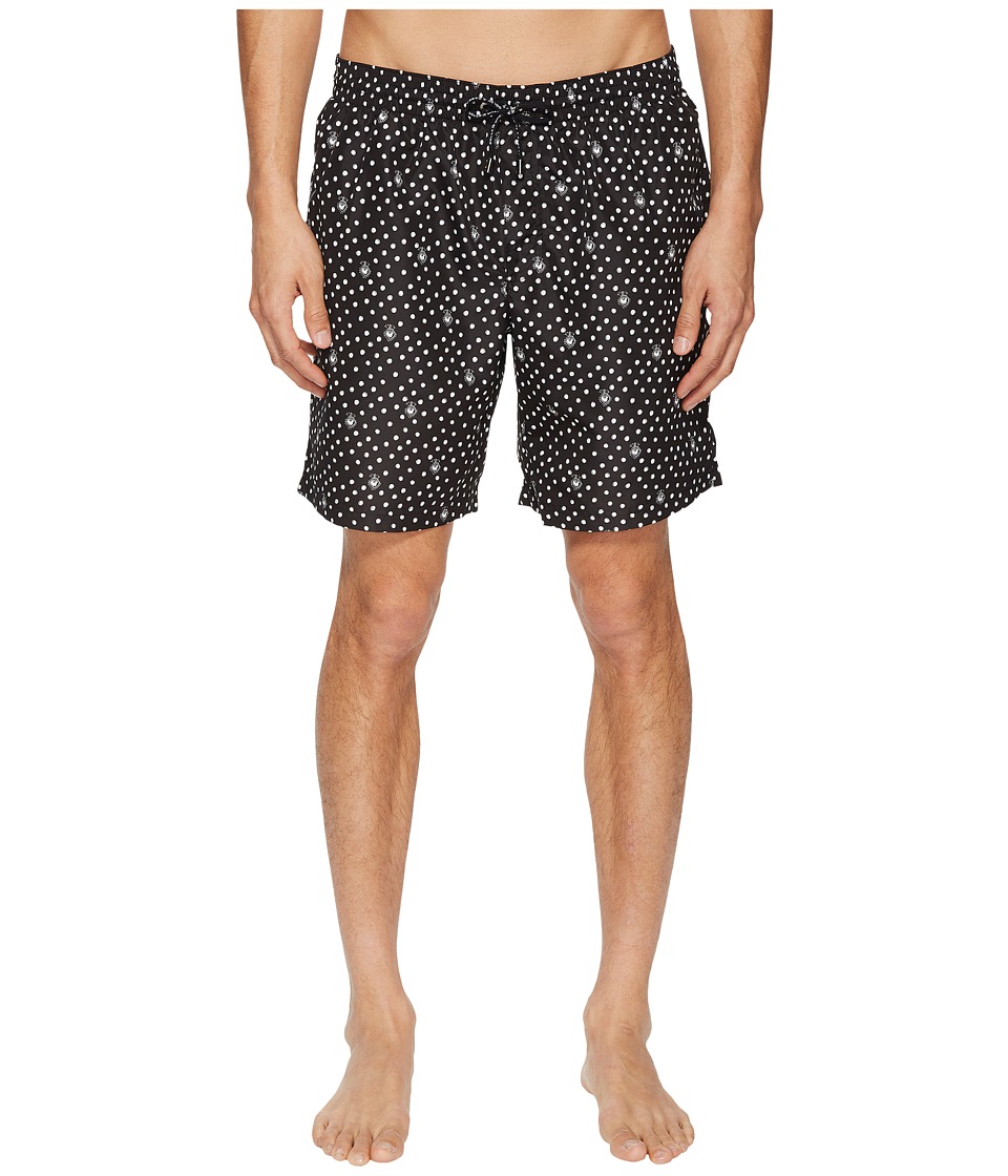 Dolce & Gabbana - Mid Length Polka Dot Boxer w/ Bag (White/Black) Mens Swimwear