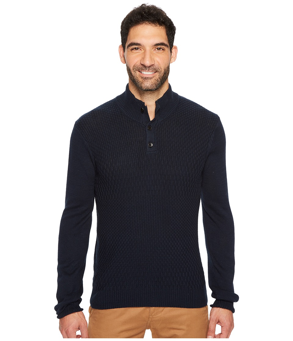 Perry Ellis Solid Textured Mock Neck Sweater (Dark Sapphire) Men