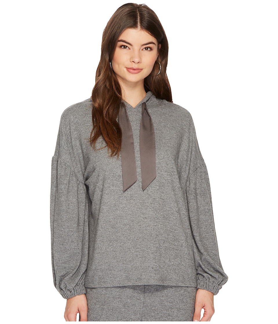 1.STATE - Hooded Sweatshirt with Satin Ties (Pewter Heather) Womens Sweatshirt