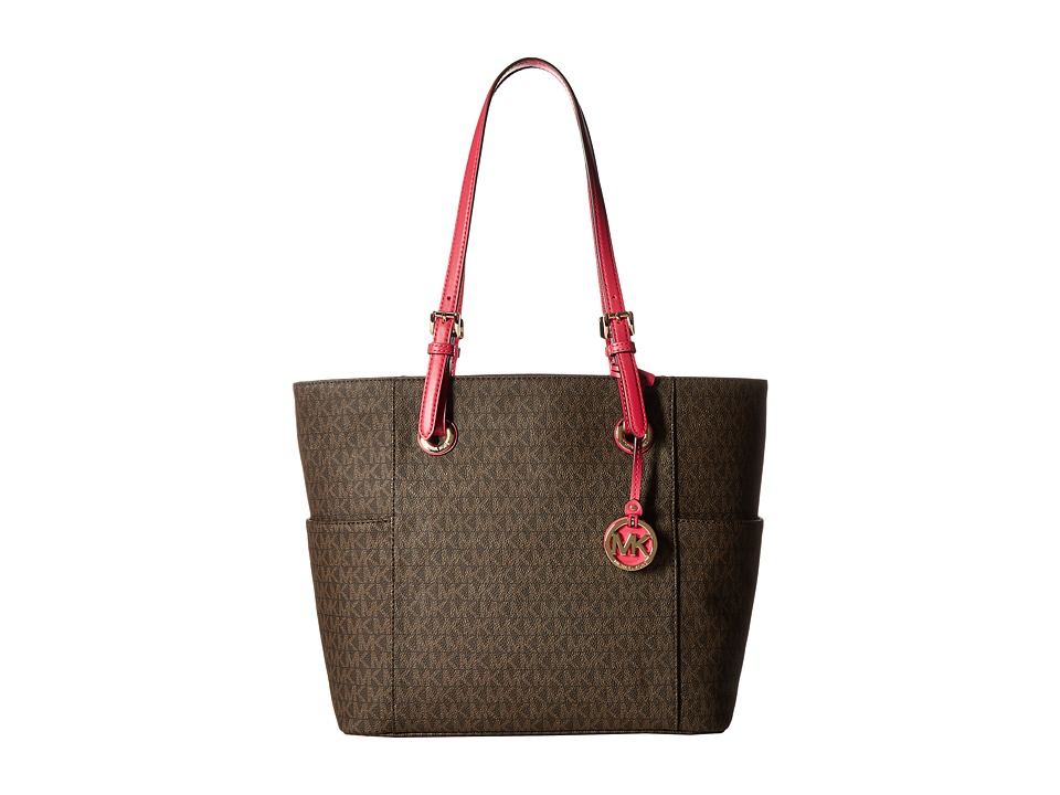 Michael Kors Jet Set Mk Logo East West Brown Ultra Pink Signature Michael Kors Jet Set Mk Logo East West Brown Ultra Pink Signature Tote 191935072214