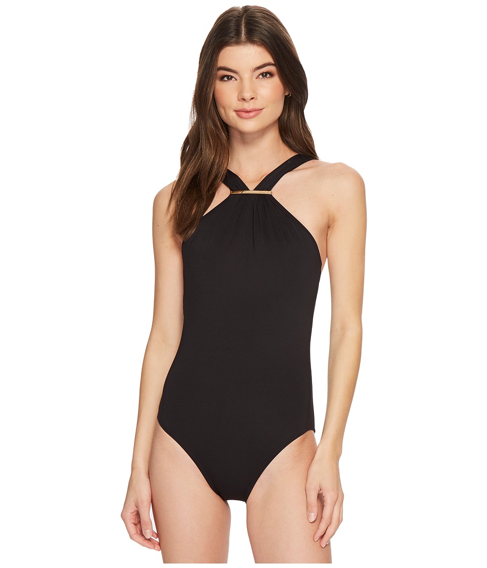 UPC 755448552320 product image for MICHAEL Michael Kors - Iconic Solids Logo Bar High Neck One-Piece Swimsuit w/ Re | upcitemdb.com