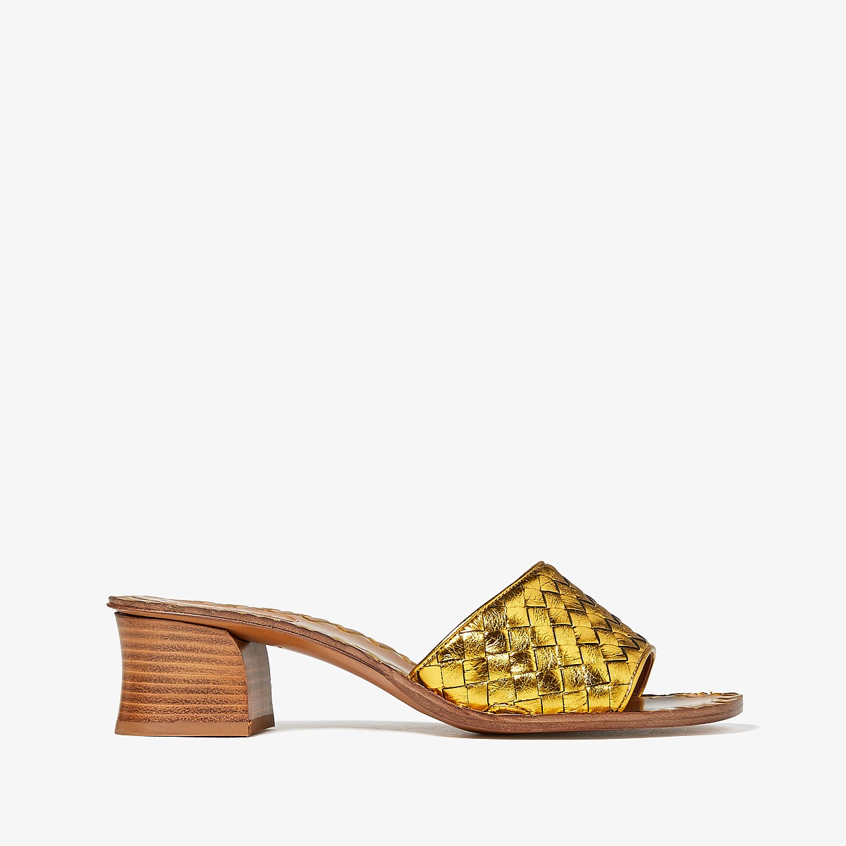 Bottega Veneta Intrecciato Heeled Sandal (Golden Brown) High Heels
