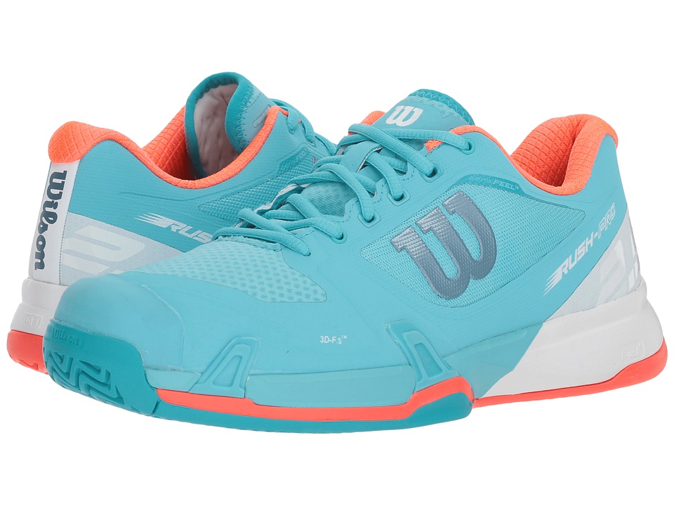Wilson Rush Pro 2.5 (Blue Curacao/White/Fiery Coral) Women's Tennis Shoes