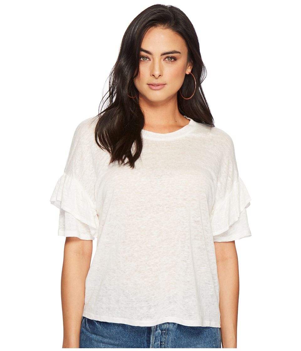 1.STATE - Short Sleeve Ruffle Sleeve Knit T-Shirt (New Ivory) Womens T Shirt