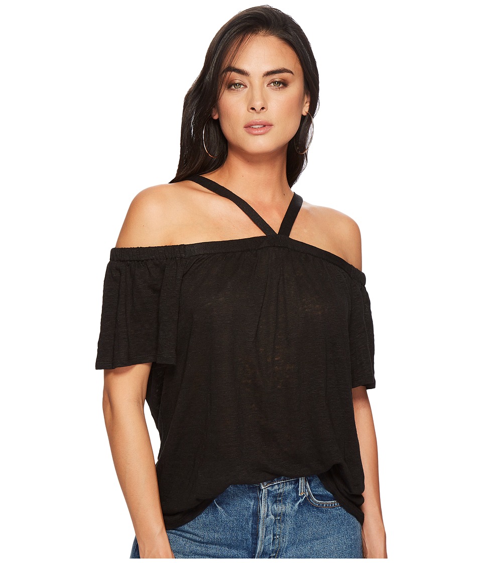 1.STATE - Short Sleeve High Neck Cold Shoulder Knit Top (Rich Black) Womens Clothing