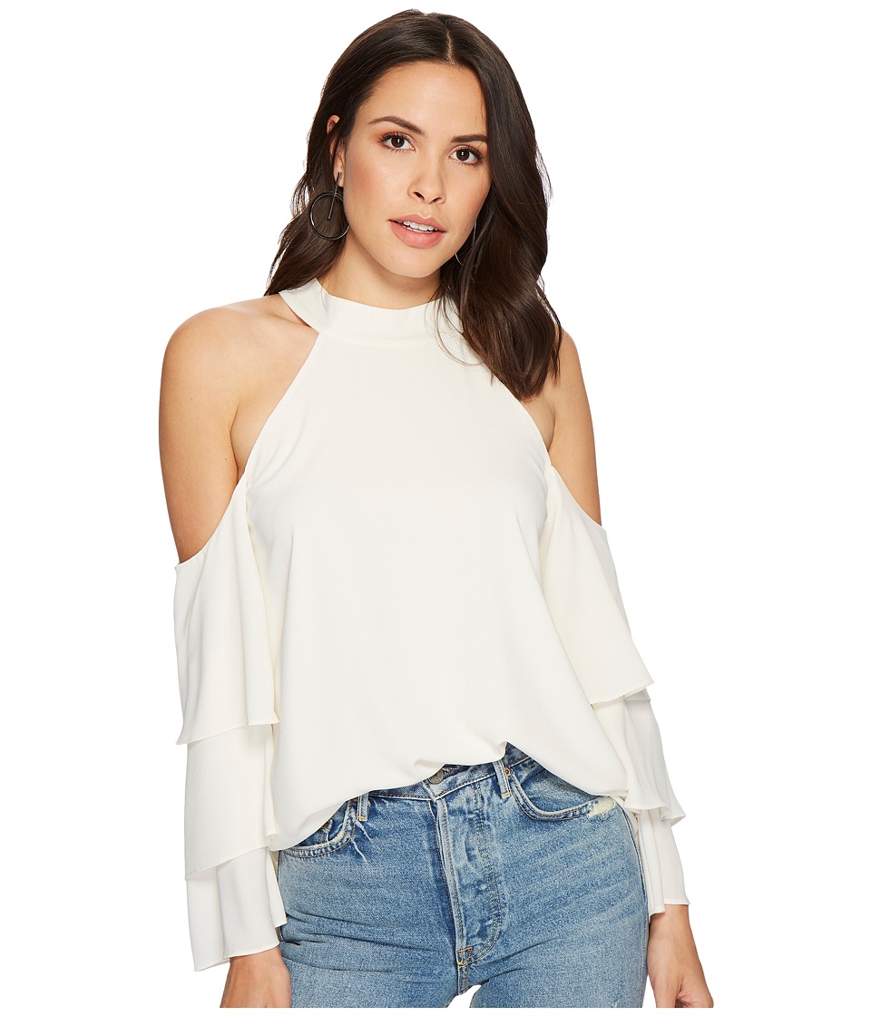 1.STATE - Mock Neck Cold Shoulder Blouse w/ Tiers (Antique White) Womens Blouse