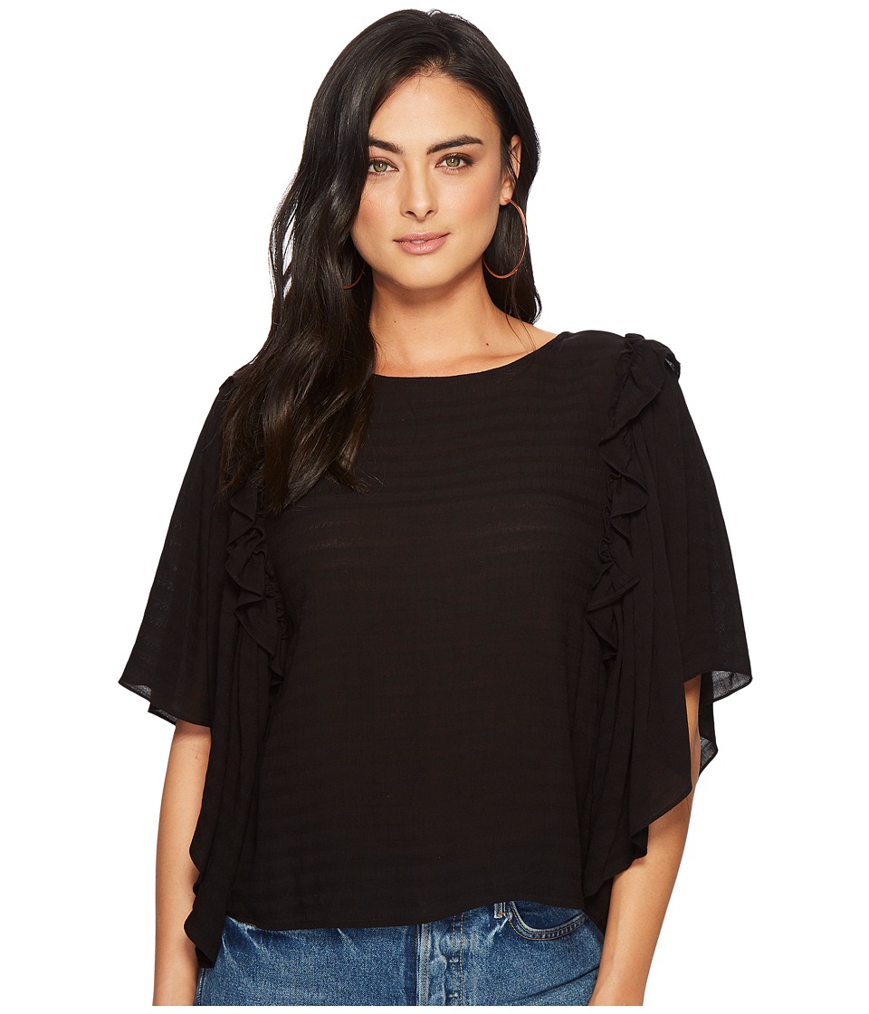 1.STATE - Ruffle Shoulder Bell Sleeve Blouse (Rich Black) Womens Blouse