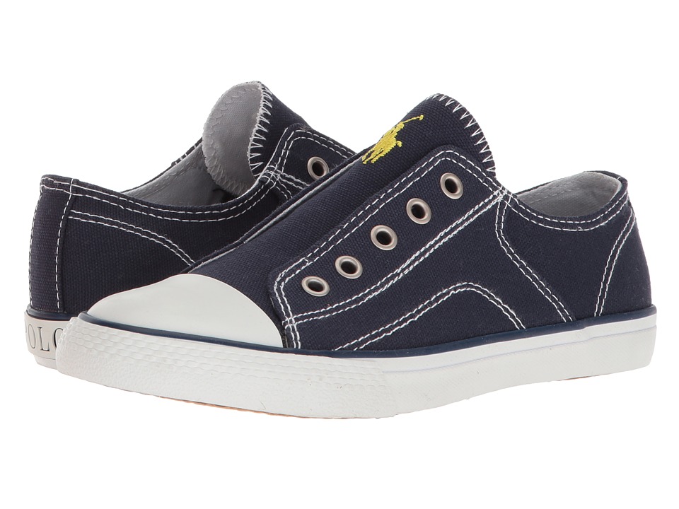 Polo Ralph Lauren Kids Rowenn (Little Kid) (Navy Canvas/Yellow Pony Player)  Boy\u0027s Shoes