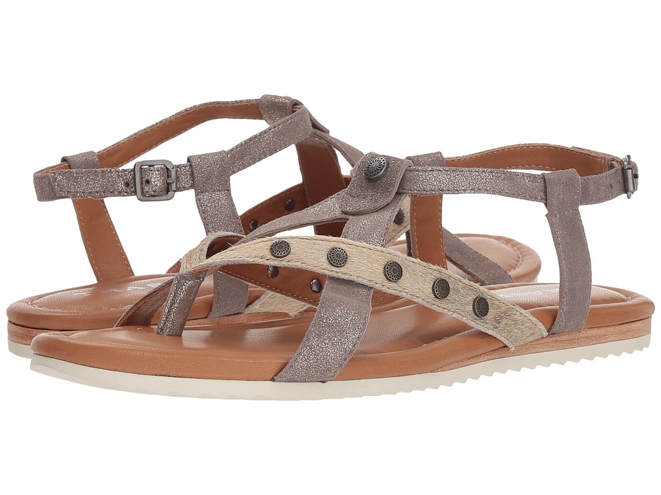 Trask Shayla (Pewter Metallic Suede/Bone Acid Wash Metallic Haircalf) Sandals