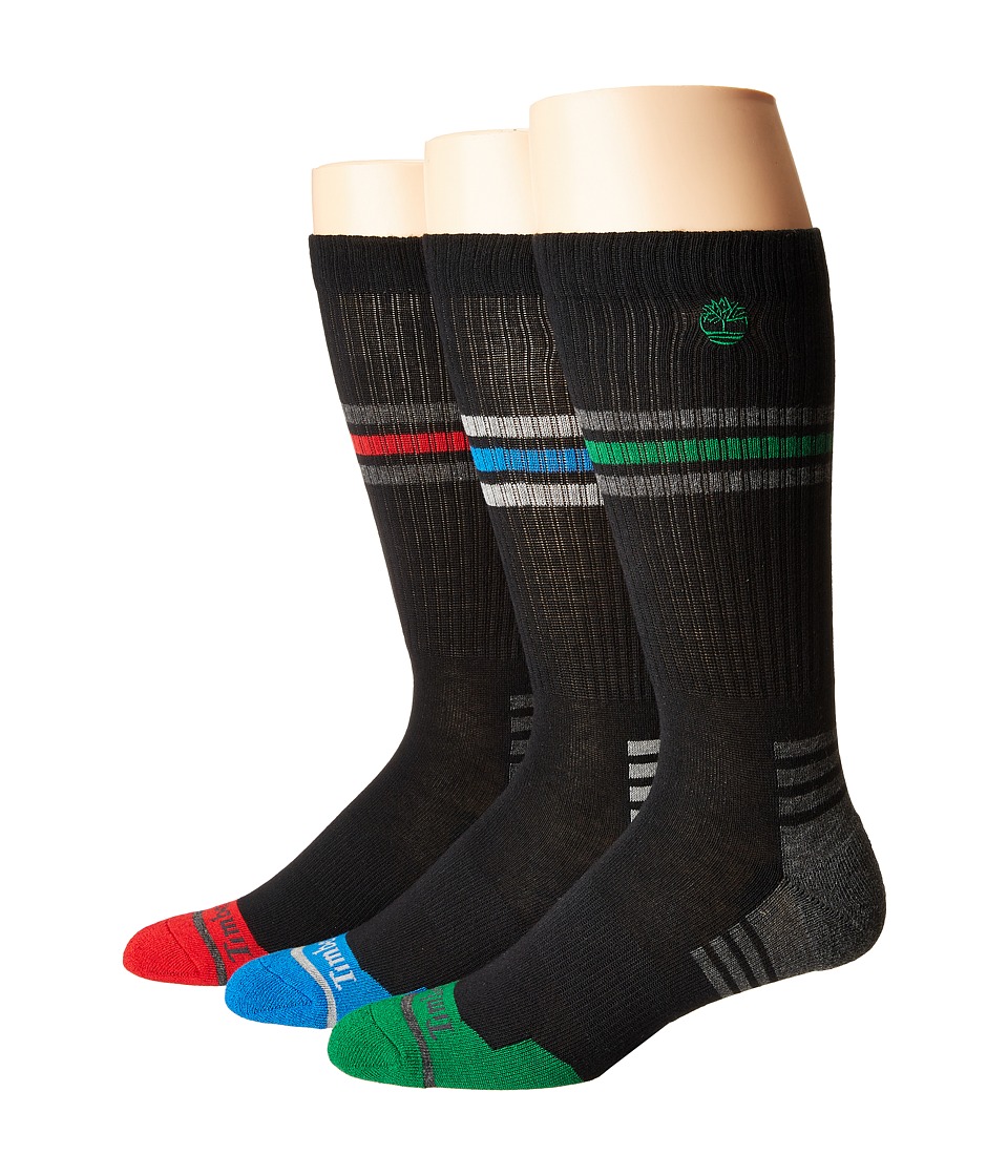 Timberland - 3-Pair Pack Combed Cotton Crew (Black) Mens Crew Cut Socks Shoes