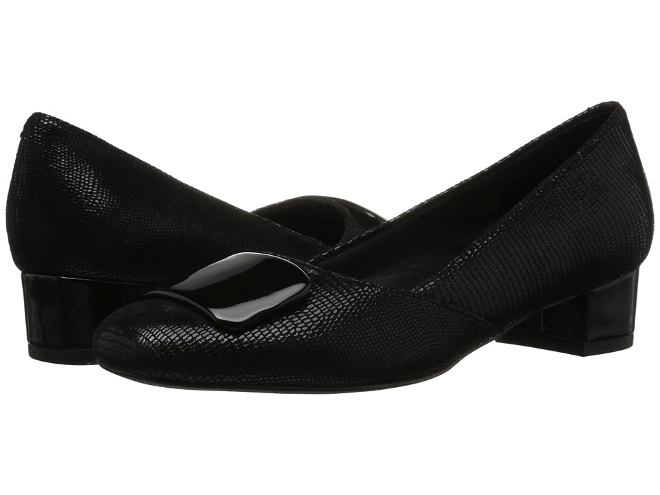 Trotters Delse (Black Soft Lizard Embossed Patent Suede Leather) Women's Shoes