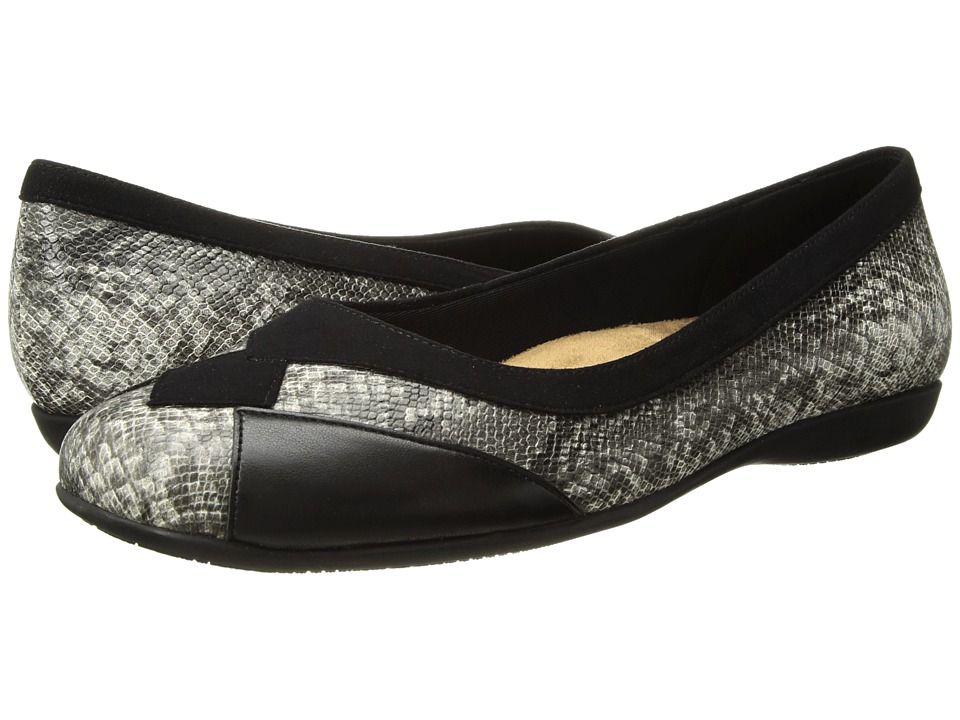 Trotters Sharp (Black Kid Suede/Black/White Embossed Snake/Black Soft Nappa Leat) Slip-On Shoes