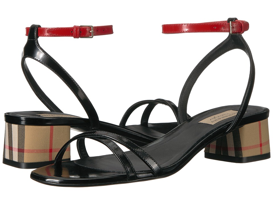 Burberry Tartan and Patent Leather Block-heel Sandals (Black) Sandals