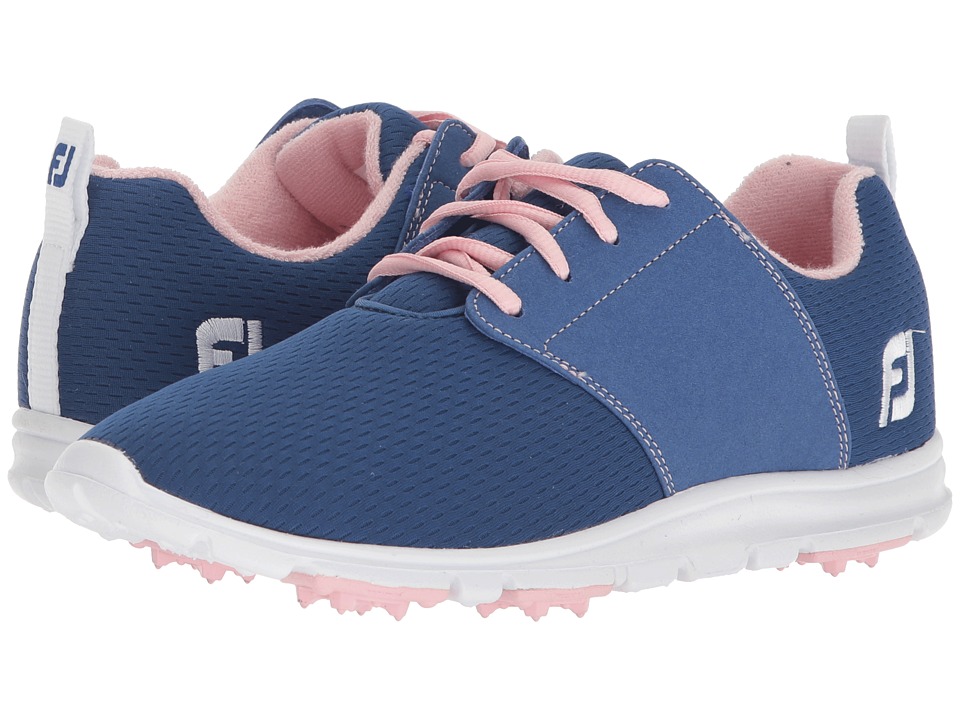 FootJoy Enjoy Spikeless Mesh Saddle (Blue/Coral Trim/Pink) Women's Golf Shoes