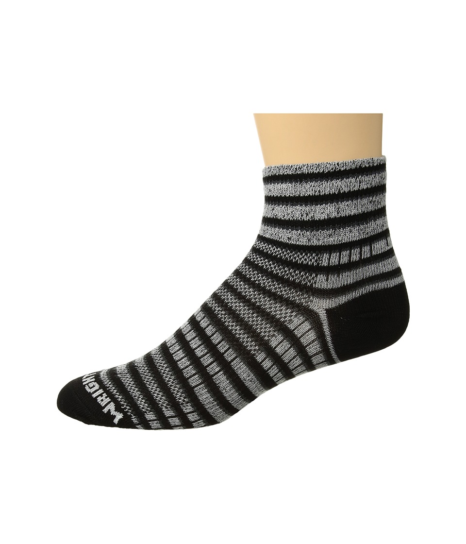 Wrightsock - Coolmesh II Quarter Stripes (Black/White/Grey) Quarter Length Socks Shoes