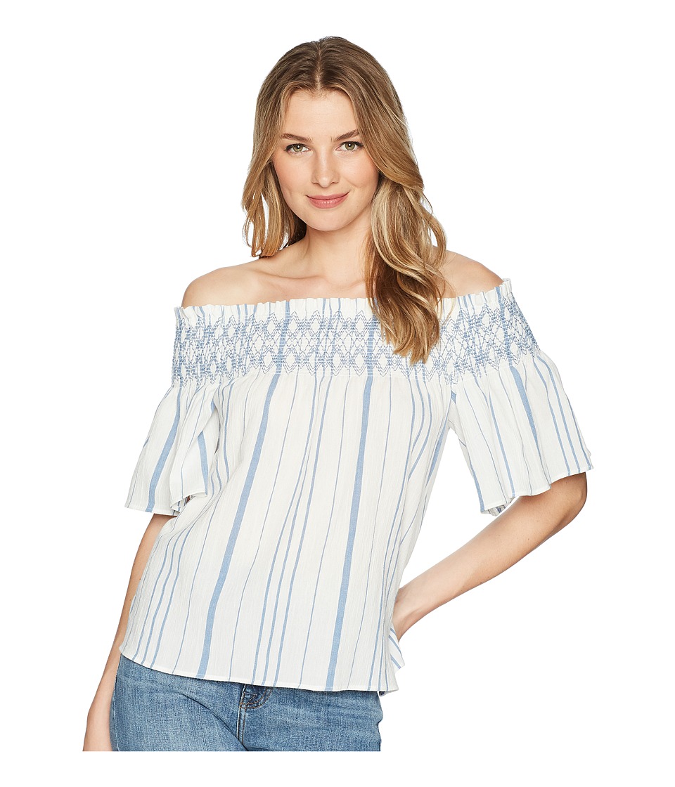 1.STATE - Off Shoulder Smocked Shirt with Embroidery (Antique White) Womens Clothing