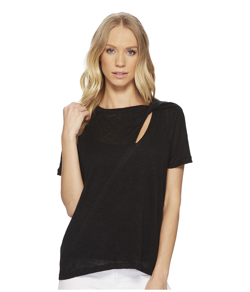 1.STATE - Short Sleeve Knit Tee with Cut Out (Black) Womens T Shirt