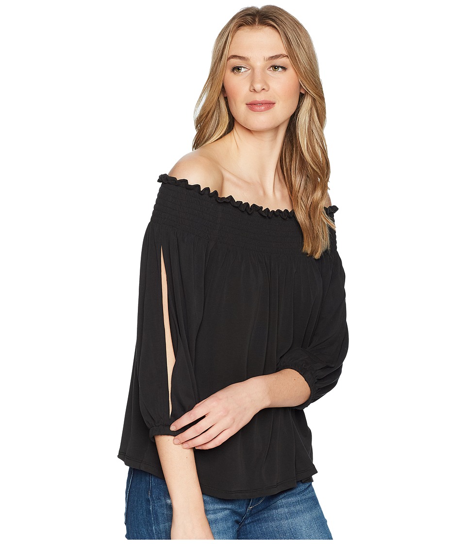 1.STATE - Smocked Edge Off Shoulder Top (Black) Womens Clothing