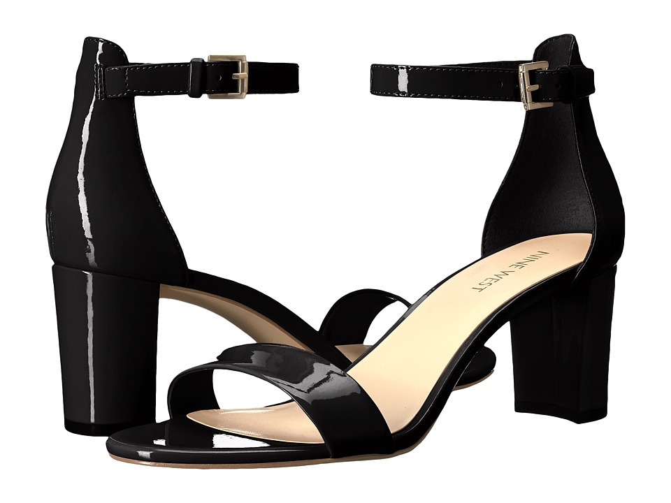 Nine West Pruce Block Heel Sandal (Black Sleek Patent PU) High Heels