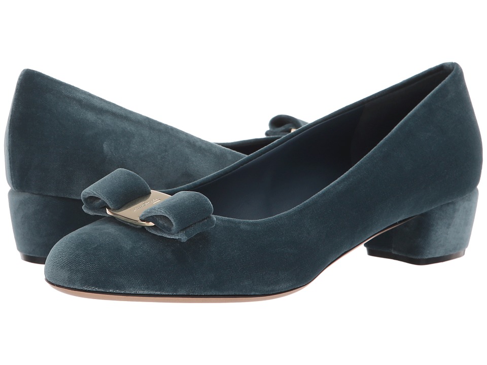 Salvatore Ferragamo Vara V (New Steel Blue Velluto Giul) 1-2 inch heel Shoes