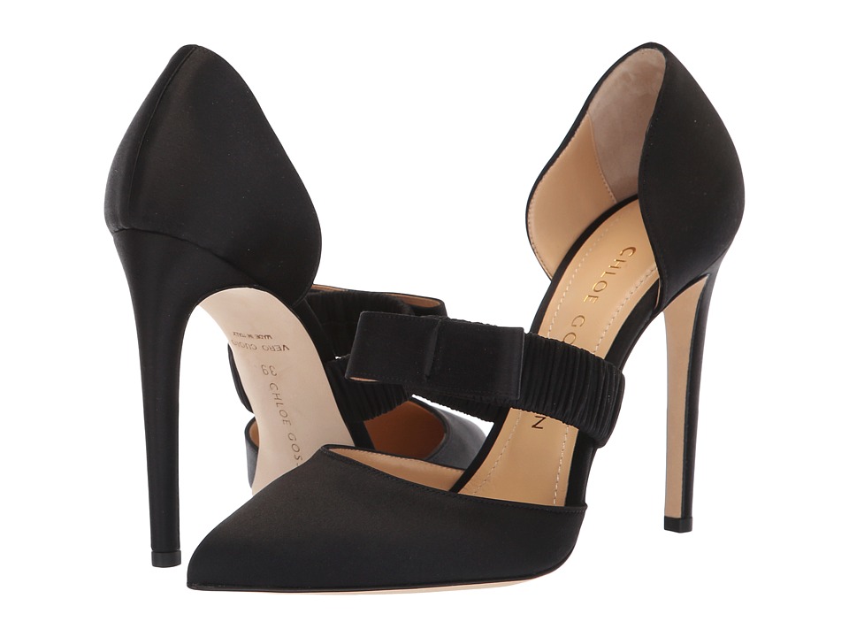 CHLOE GOSSELIN Lily Crepe Pointed Pump w/ Ruch Bow Detail (Black) High Heels
