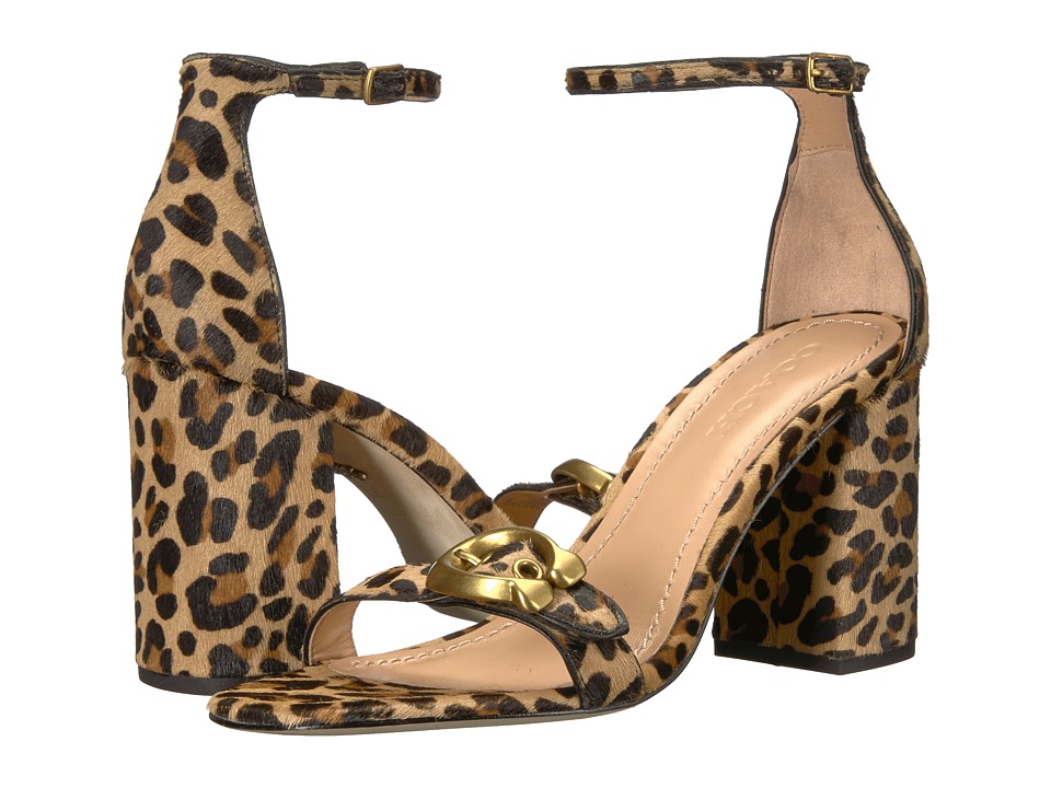 COACH Maya 85mm Sandal with Signature Buckle (Natural Haircalf) High Heels