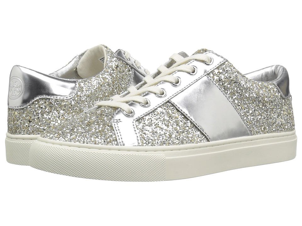 Tory Burch Carter Glitter Lace-Up Sneaker (Silver/Silver) Women's Shoes