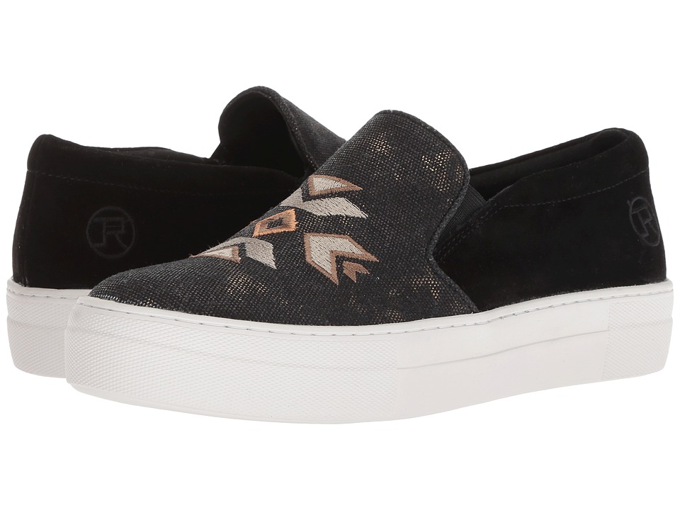 Roper Darcy (Black Suede Heel/Canvas Embroidered Upper) Slip-On Shoes
