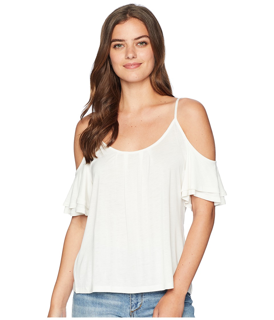 Miss Me - Cold Shoulder Ruffle Sleeve Cami (Off-White) Womens Sleeveless