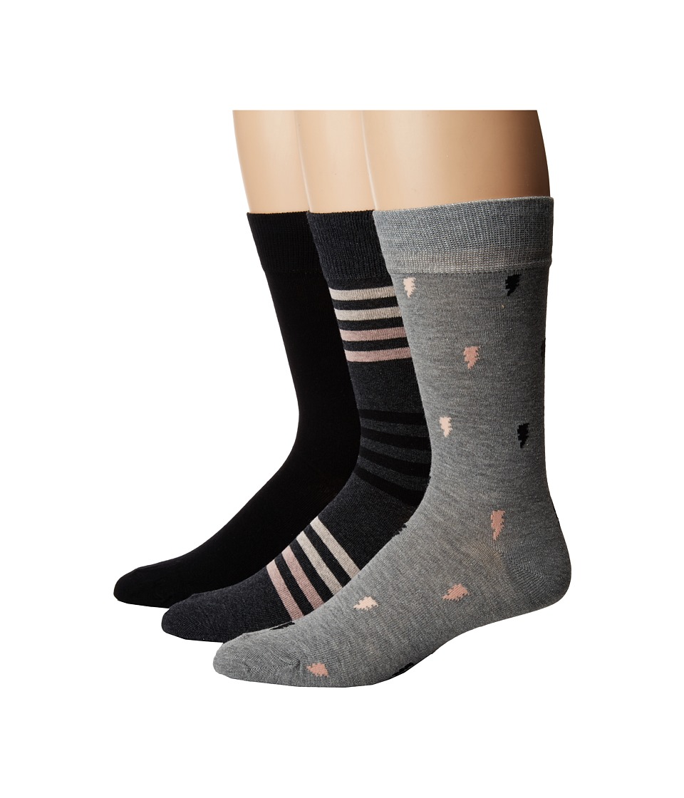 Steve Madden 3-Pack Bolts and Stripes Crew (Grey) Men
