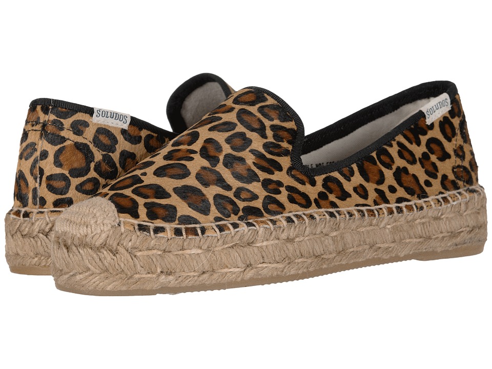 Soludos Haircalf Platform Smoking Slipper (Leopard) Women's Shoes