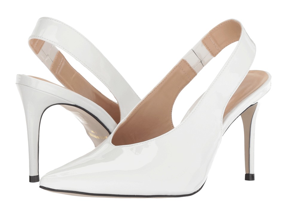 Massimo Matteo Pointy Toe Back Strap (White Patent) 1-2 inch heel Shoes