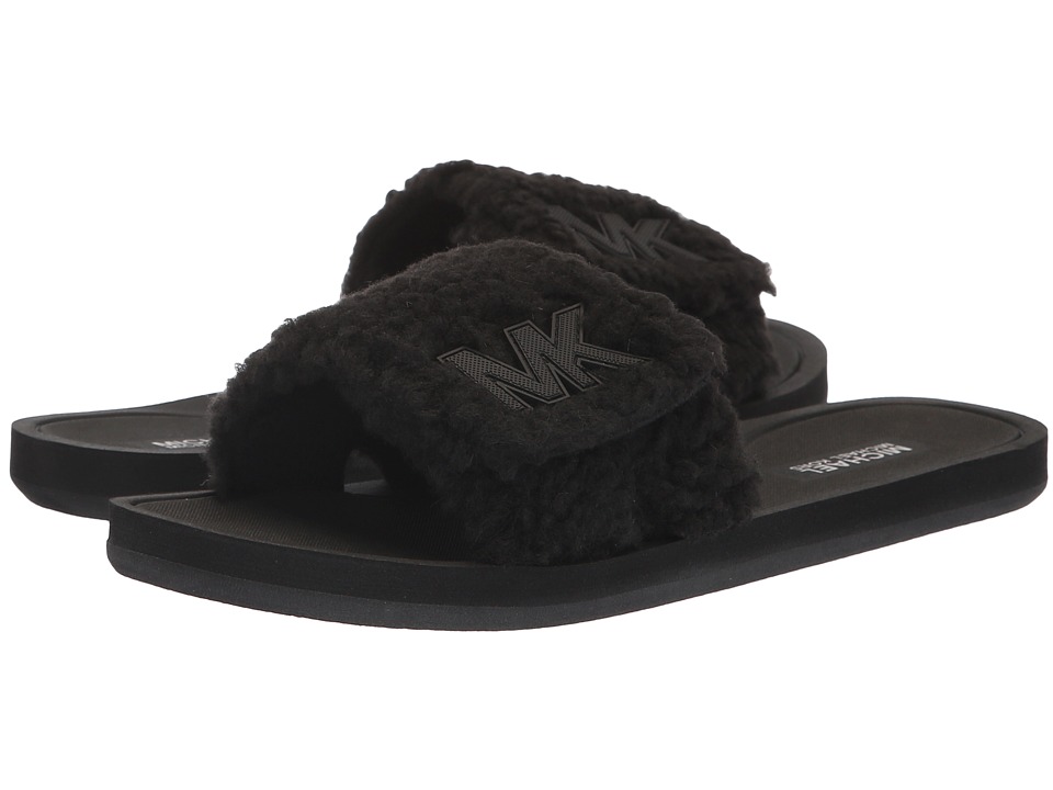 MICHAEL Michael Kors MK Slide (Black Faux Curly Shearling) Sandals
