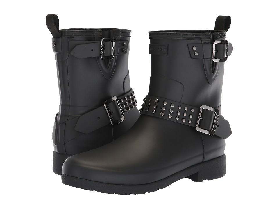 Hunter Refined Stud Biker Rain Boots (Black) Women's Rain Boots