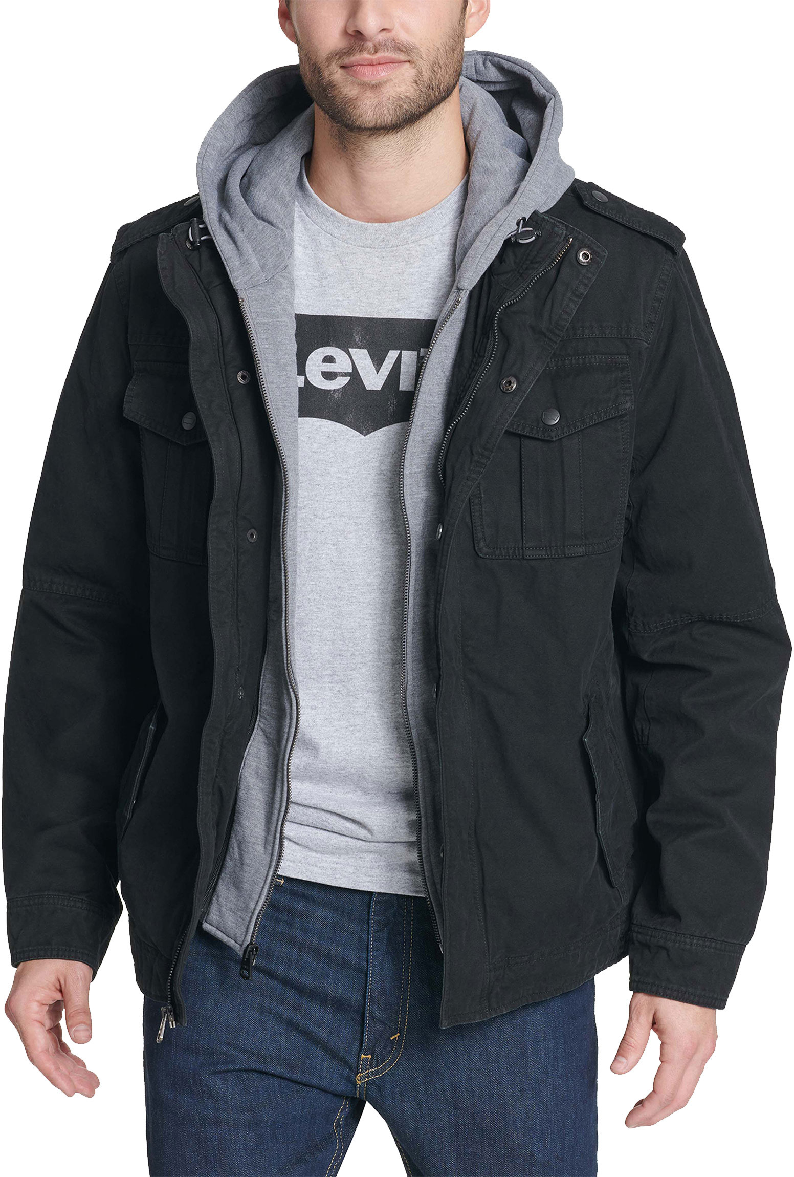 Levi's® Two-Pocket Hoodie with Zip Out Jersey Bib/Hood and Sherpa Lining |  