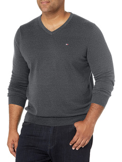 Tommy Hilfiger Men's Pullover V-Neck Straight Cut Black Premium Cotton 