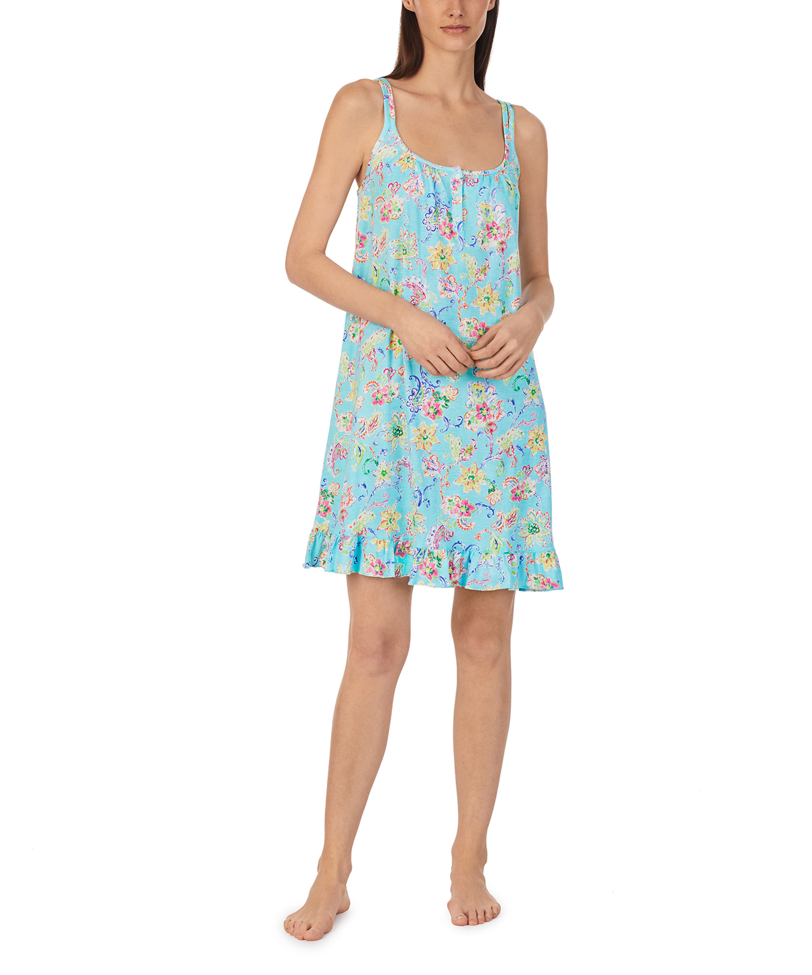 LAUREN Ralph Lauren Double Strap Ruffle Hem Gown Zappos